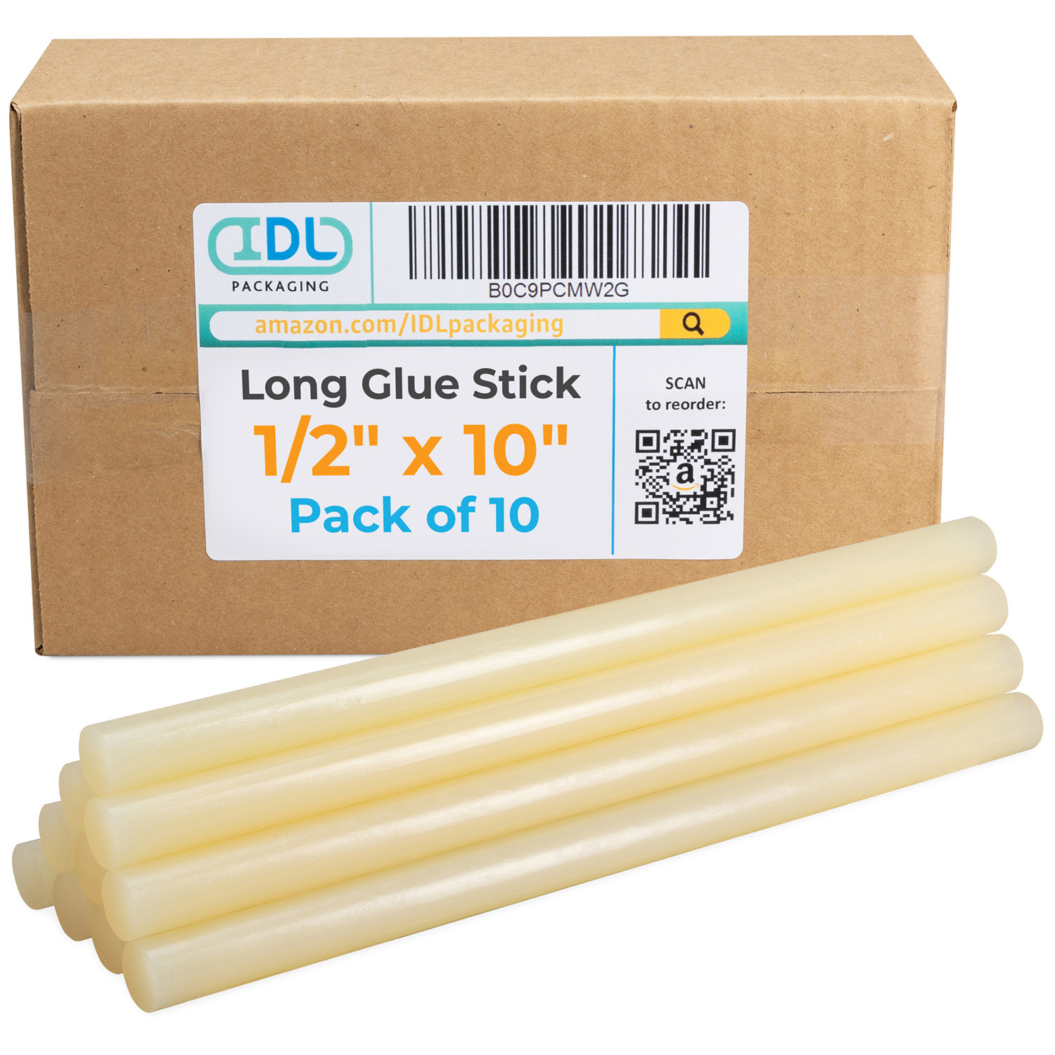 1/2" x 10" Cardboard Glue Sticks for Professional Glue Guns, Amber